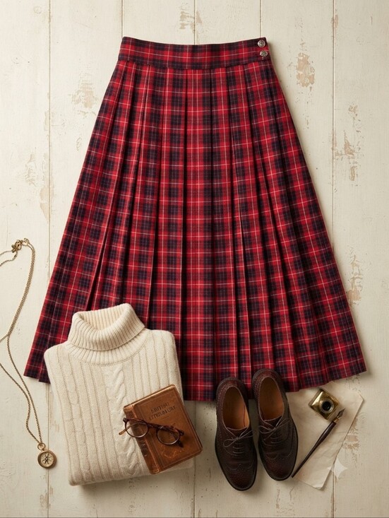 Chaus Dresses & Skirts - Vintage Chaus Red Plaid Pleated Maxi Skirt